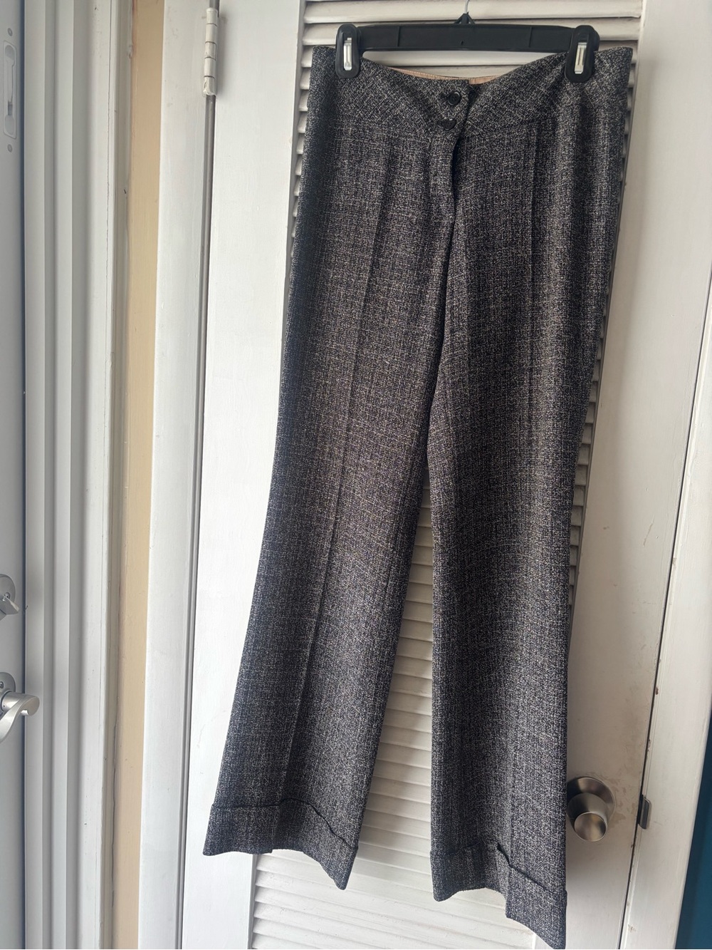 Wide-Leg Tweed Dress Pants - Charcoal Gray